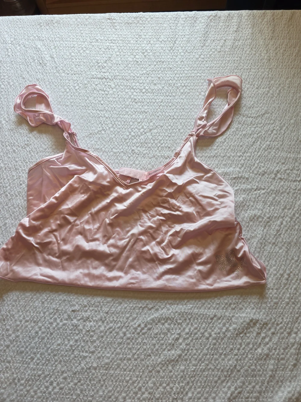 Juicy Couture Light Pink Satin Sleep Bralette with Rhinestone Logo M